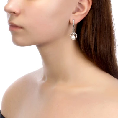 Серьги из серебра c белыми речными жемчужинами 8-8,5 мм