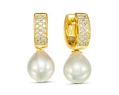 Серьги из серебра с белыми морскими Австралийскими жемчужинами 10-10,5 мм