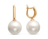 Серьги из красного золота с белыми морскими Австралийскими жемчужинами 13-13,5 мм