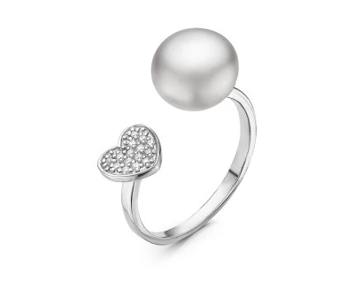 Кольцо "Диор" из серебра с белой речной жемчужиной 9,5-10 мм