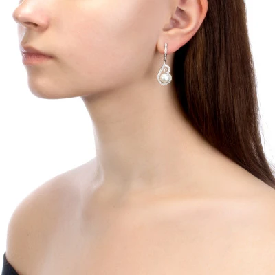 Серьги из серебра c белыми речными жемчужинами 8-8,5 мм