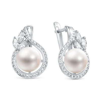 Серьги из серебра c белыми речными жемчужинами 8-8,5 мм