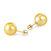 Пусеты из серебра 925 пробы с золотистыми речными жемчужинами 9,5-10 мм