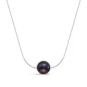 Цепочка из серебра 925 пробы с черной круглой речной жемчужиной 9-9,5 мм