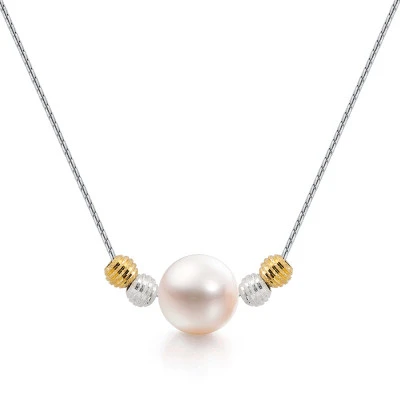 Цепочка из серебра 925 пробы с белой речной жемчужиной 9,5-10 мм