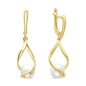 Серьги "Вираж" из серебра c белыми речными жемчужинами 8 мм