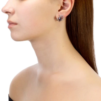 Серьги из серебра с черными речными жемчужинами 7,5-8 мм