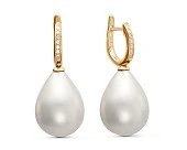 Серьги из серебра с белыми жемчужинами "Майорика" 12,5-15,5 мм