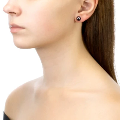 Пусеты из серебра 925 пробы с черными речными жемчужинами 8-8,5 мм