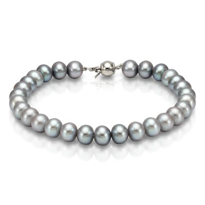 Браслет из серебристого круглого речного жемчуга класса ААА. Жемчужины 8-8,5 мм