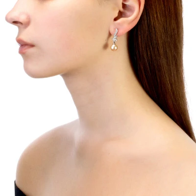 Серьги из серебра с розовыми речными жемчужинами 8,5-9 мм