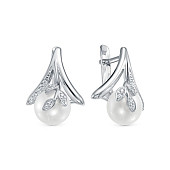 Серьги из серебра с белыми речными жемчужинами 9,5-10 мм
