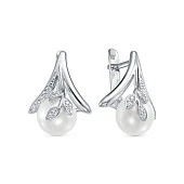 Серьги из серебра с белыми речными жемчужинами 9,5-10 мм