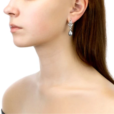 Серьги из серебра c серебристыми речными жемчужинами 10-11 мм