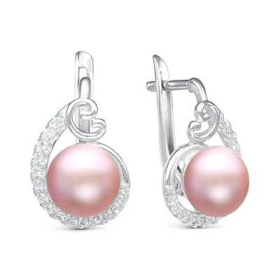 Серьги из серебра с розовыми речными жемчужинами 9,5-10 мм