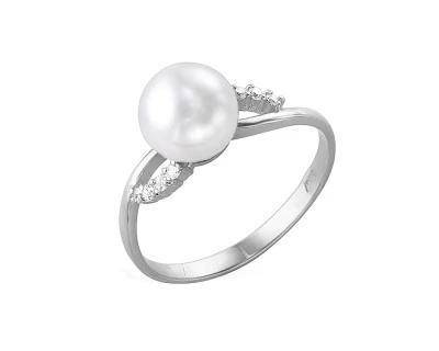 Кольцо из белого золота с белой речной жемчужиной 7,5-8 мм
