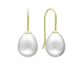 Серьги из желтого золота с белыми речными жемчужинами 9-10 мм