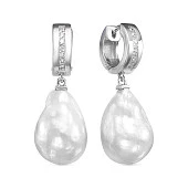 Серьги из серебра c белыми речными жемчужинами "Барокко" 14-16 мм
