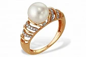 Кольцо из красного золота с белой речной жемчужиной 8,5-9 мм