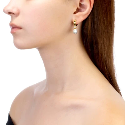 Серьги из серебра с белыми морскими Австралийскими жемчужинами 9,6-9,9 мм