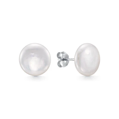 Пусеты из серебра 925 пробы с белыми жемчужинами "Барокко" 11,5-12 мм