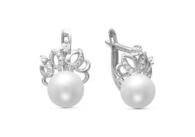 Серьги из серебра c белыми речными жемчужинами 8,5-9 мм