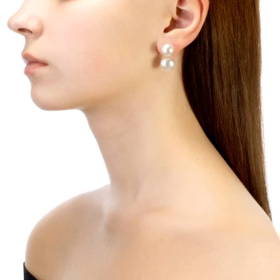 Пусеты "Диор" из серебра с белыми речными жемчужинами 10,5-11,5 мм