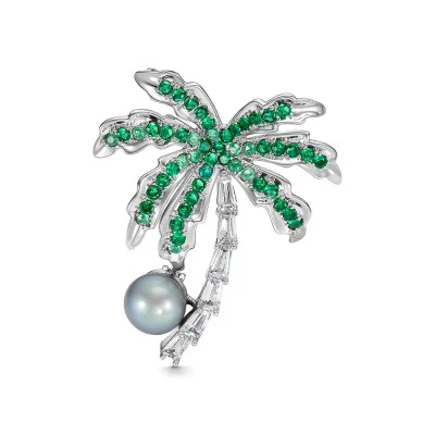 Брошь-кулон из сплава с серебристой речной жемчужиной 8,5-9 мм