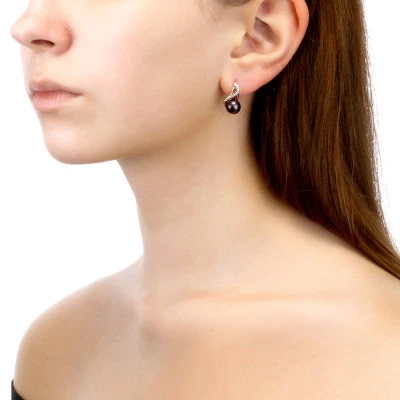 Серьги из серебра с черными речными жемчужинами 7,5-8 мм