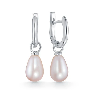 Серьги из серебра с розовыми каплевидными речными жемчужинами 7-7,5 мм
