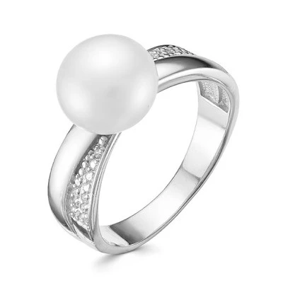 Кольцо из серебра с белой речной жемчужиной 8,5-9 мм