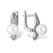 Серьги из белого золота с белыми речными жемчужинами 7,5-8 мм