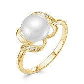 Кольцо из желтого золота с белой речной жемчужиной 8,5-9 мм