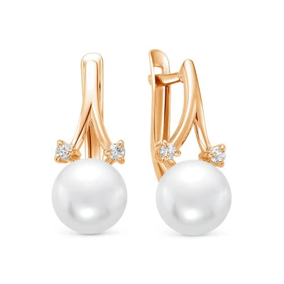 Серьги из красного золота с белыми речными жемчужинами 8,5-9 мм