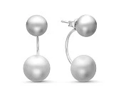 Пусеты "Диор" из серебра с серебристыми речными жемчужинами 8,5-10 мм