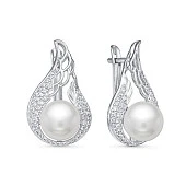 Серьги из серебра c белыми речными жемчужинами 8,5-9 мм