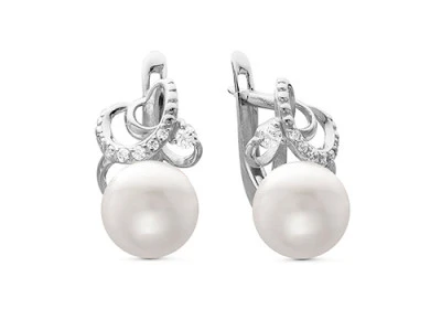 Серьги из серебра c белыми речными жемчужинами 7,5-8 м