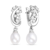 Серьги из серебра с белыми речными жемчужинами 7,5-8 мм