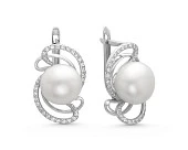 Серьги из серебра c белыми речными жемчужинами 9,5-10 мм