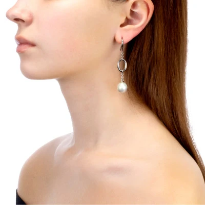 Серьги из серебра c белыми японскими речными жемчужинами 12,5-13 мм