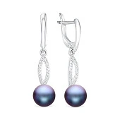 Серьги из серебра с черными речными жемчужинами 8,5-9 мм