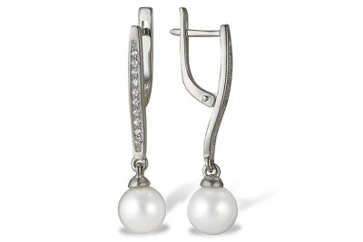 Серьги из белого золота с белыми речными жемчужинами 8,5-9 мм