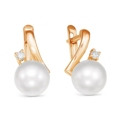 Серьги из красного золота с белыми речными жемчужинами 8,5-9 мм