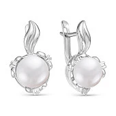 Серьги из серебра c белыми речными жемчужинами 8 мм