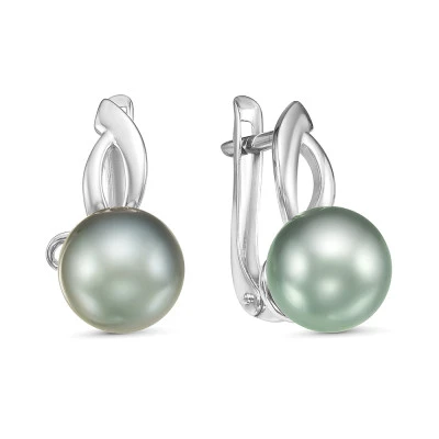 Серьги из золота с серебристыми морскими Таитянскими жемчужинами 9-9,5 мм