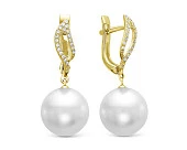 Серьги из желтого золота с белыми морскими Австралийскими жемчужинами 12-12,5 мм