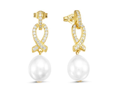 Серьги из серебра с белыми речными жемчужинами 10-11 мм