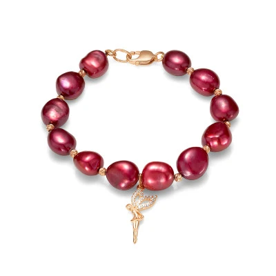 Браслет с кулоном из красного речного жемчуга "барокко". Жемчужины 11-12 мм