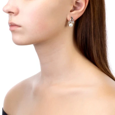 Серьги из серебра c белыми речными жемчужинами 8-8,5 мм