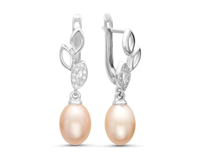 Серьги из серебра с розовыми речными жемчужинами 7,5-8,5 мм